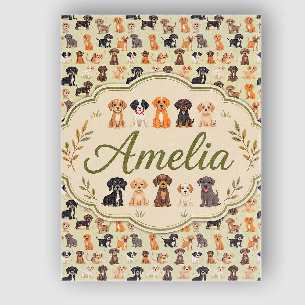 Personalised Name Cute Mixed Breed Puppy Custom Unique Gift Idea Elegant Feature Canvas Wall Art Print Decor Picture Ready to Hang