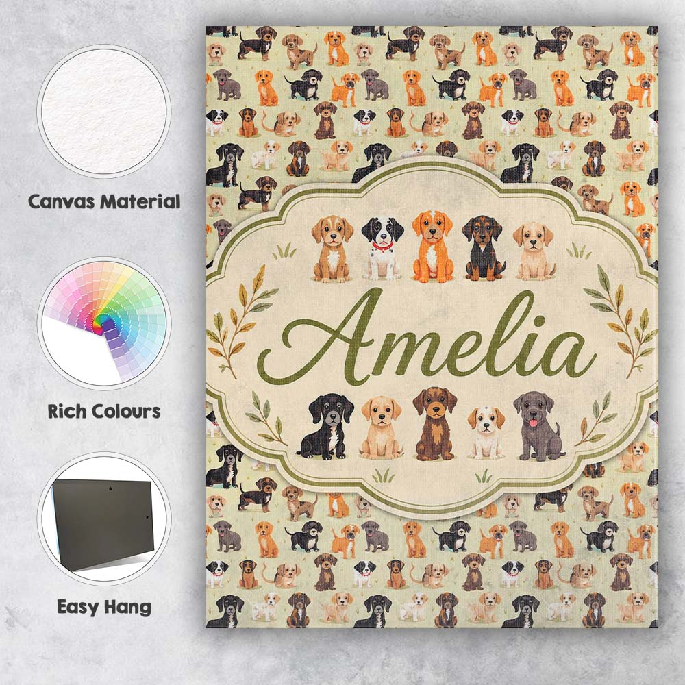 Personalised Name Cute Mixed Breed Puppy Custom Unique Gift Idea Elegant Feature Canvas Wall Art Print Decor Picture Ready to Hang