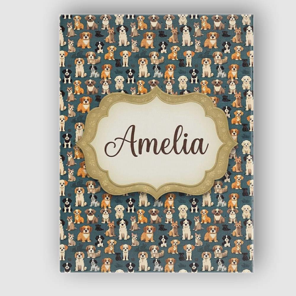 Personalised Name Adorable Cartoon Dogs Custom Modern Room Accent Elegant Feature Canvas Wall Art Print Decor Picture Ready to Hang