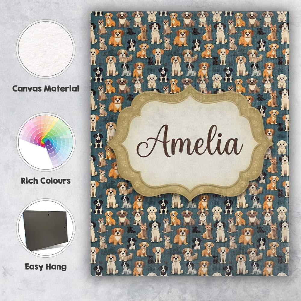 Personalised Name Adorable Cartoon Dogs Custom Modern Room Accent Elegant Feature Canvas Wall Art Print Decor Picture Ready to Hang