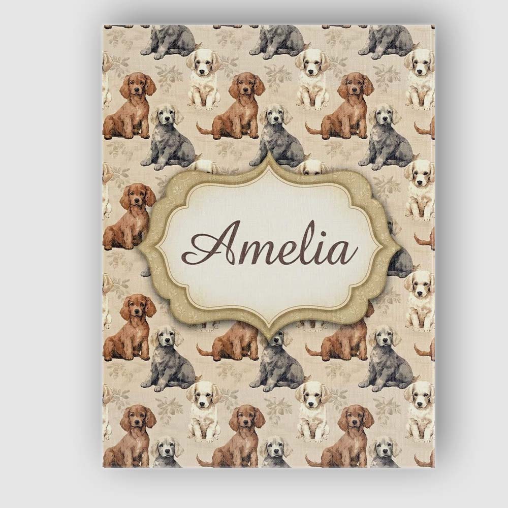 Personalised Name Cute Realistic Puppy Dogs Custom Bespoke Interior Contemporary Canvas Wall Art Print Decor Picture Ready to Hang