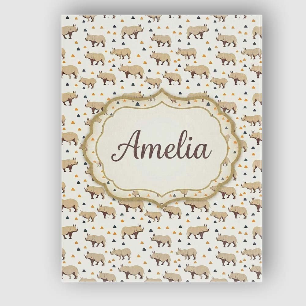 Personalised Name Simple Beige Rhino with Custom Unique Gift Idea Elegant Feature Canvas Wall Art Print Decor Picture Ready to Hang