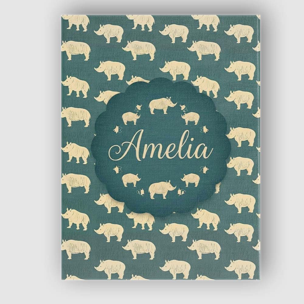 Personalised Name Minimal Beige Rhino Custom Modern Room Accent Creative Decorator Style Canvas Wall Art Print Decor Picture Ready to Hang