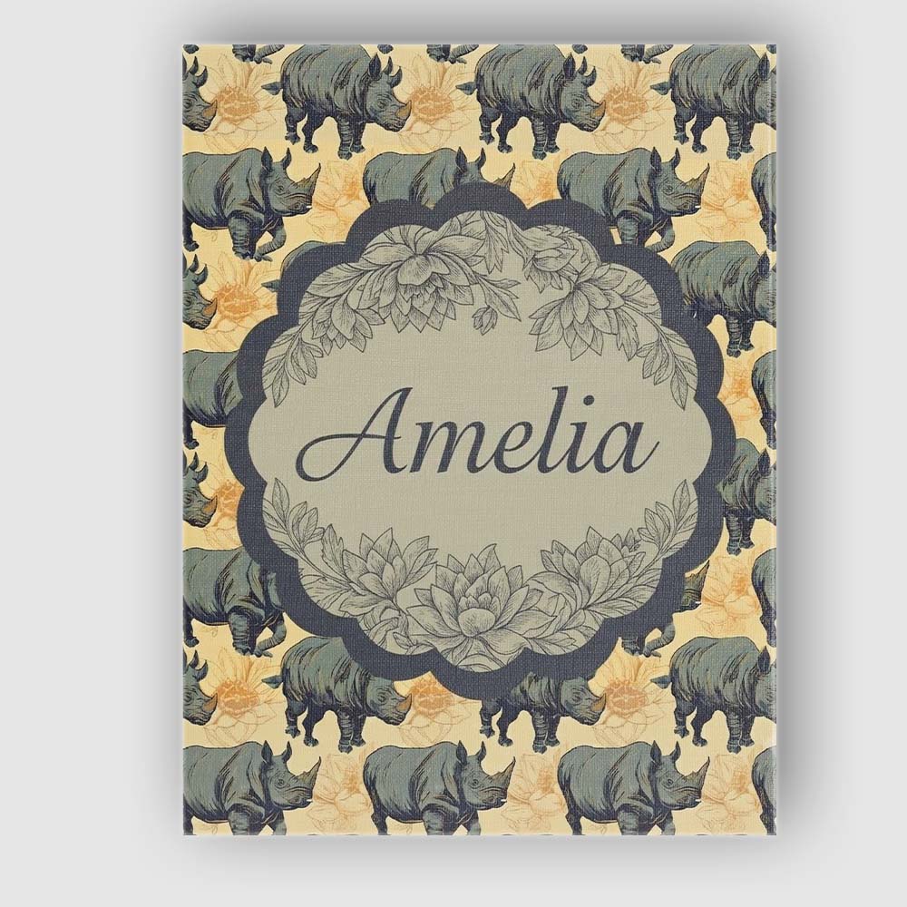 Personalised Name Dark Rhino with Floral Custom Unique Gift Idea Elegant Feature Canvas Wall Art Print Decor Picture Ready to Hang