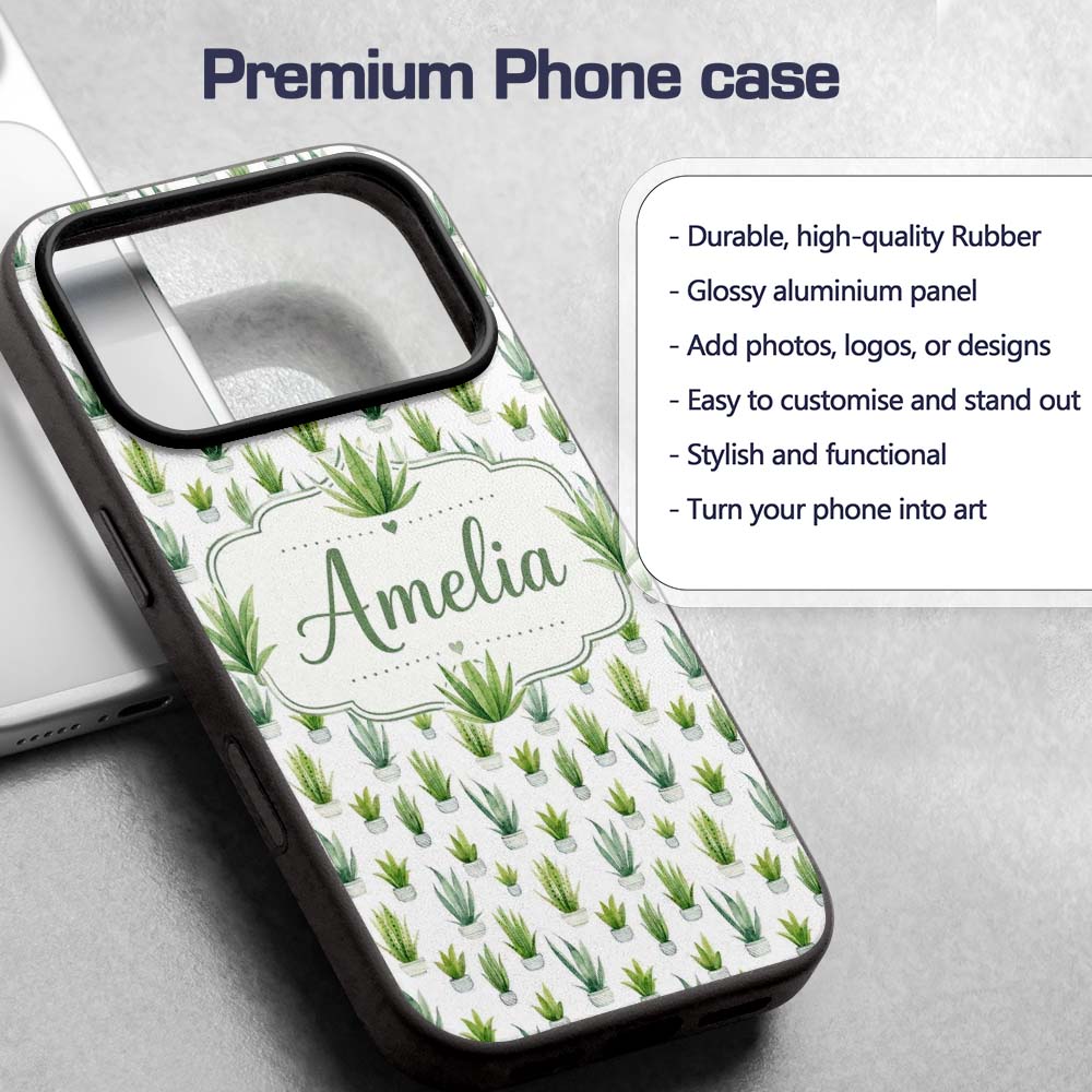 Watercolor Green Houseplants in Pots Seamless Custom Name Protective Phone Case Mobile Cover Durable Everyday Smartphone Shock Resistant