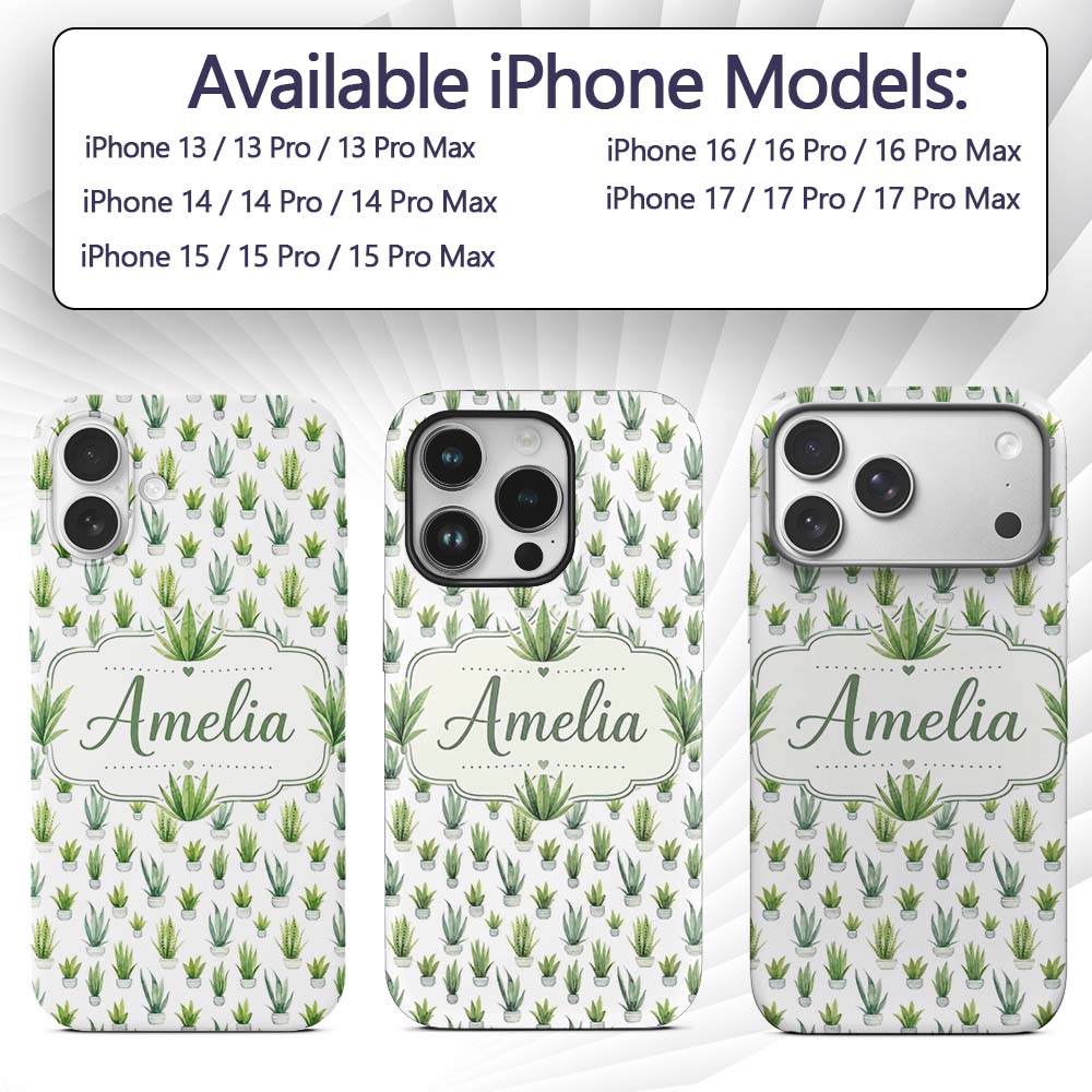 Watercolor Green Houseplants in Pots Seamless Custom Name Protective Phone Case Mobile Cover Durable Everyday Smartphone Shock Resistant