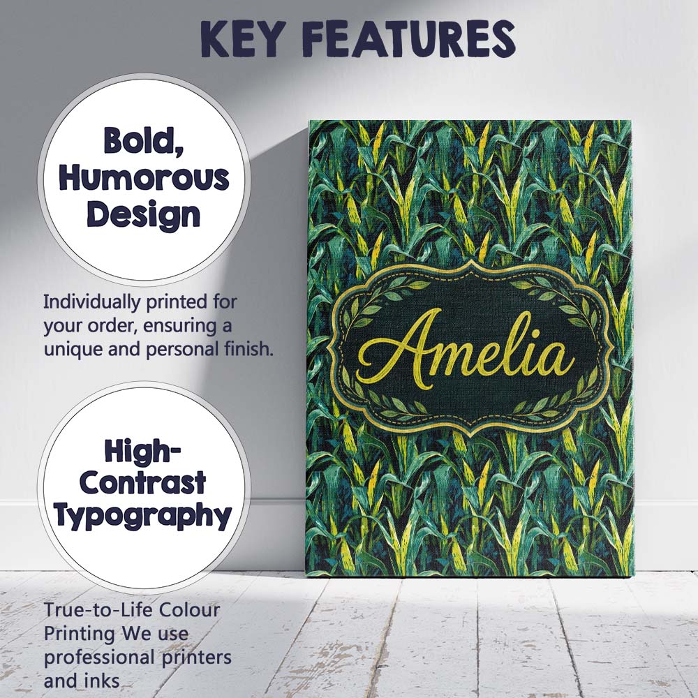 Personalised Name Dense Tropical Leaves Custom Modern Room Accent Elegant Feature Canvas Wall Art Print Decor Picture Ready to Hang