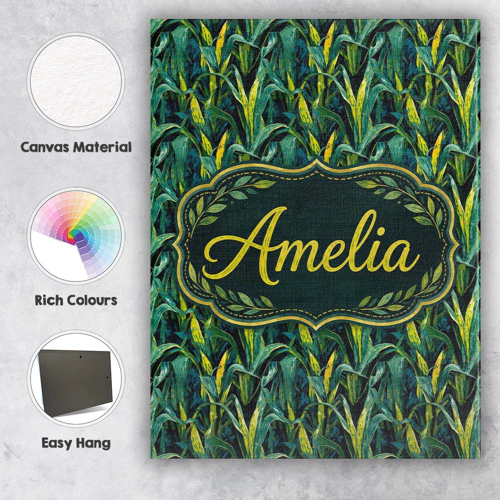 Personalised Name Dense Tropical Leaves Custom Modern Room Accent Elegant Feature Canvas Wall Art Print Decor Picture Ready to Hang