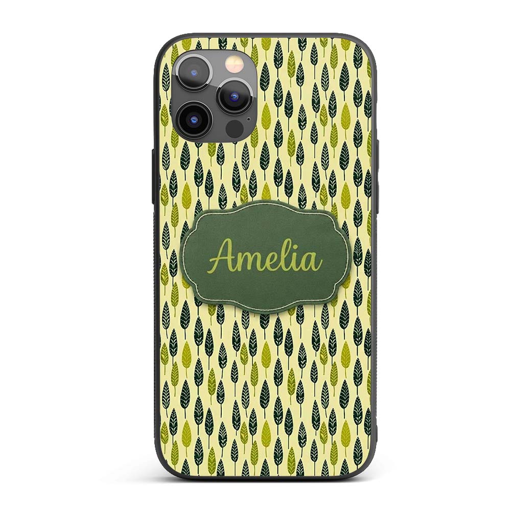 Simple Leaf Motif in Green Tones Seamless Pattern Custom Name Protective Phone Case Mobile Cover Durable Everyday Smartphone Shock Resistant