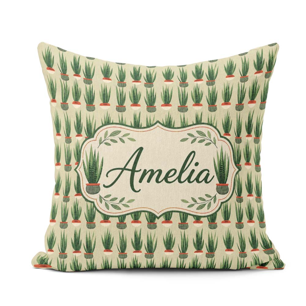 Custom Name Modern Potted Plants with Seamless Pattern Name Cute Square Filled Cushion Throw Pillow Sofa Bed Home Decor Zip Washable UK Made