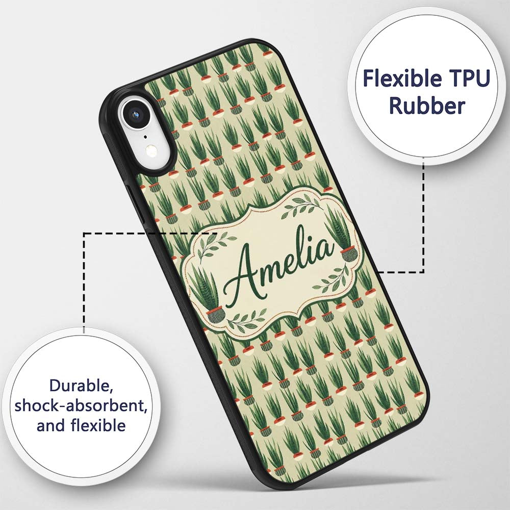 Modern Potted Plants with Style Seamless Pattern Custom Name Protective Phone Case Mobile Cover Durable Everyday Smartphone Shock Resistant