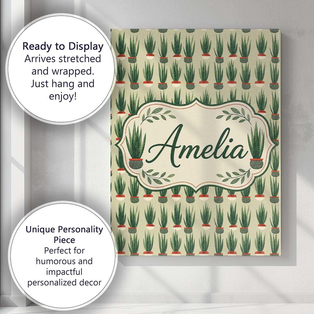 Personalised Name Modern Potted Plants with Custom Bespoke Interior Contemporary Canvas Wall Art Print Decor Picture Ready to Hang