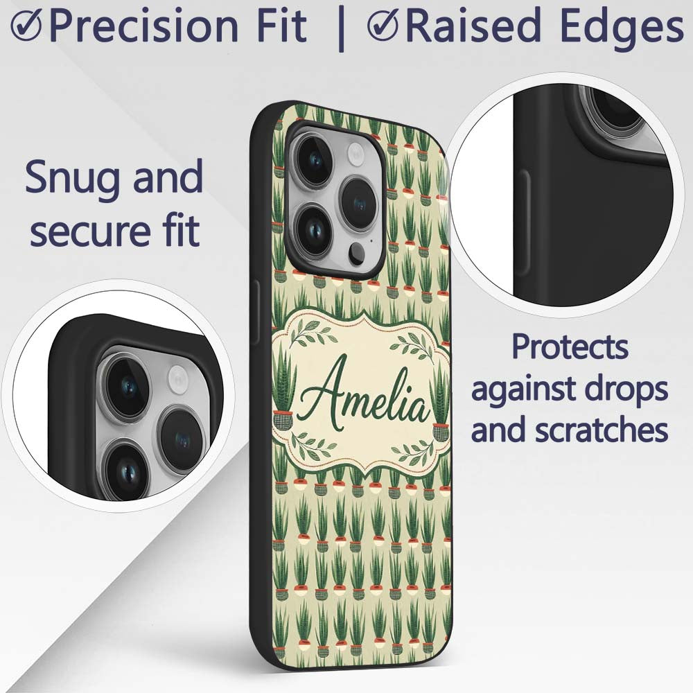 Modern Potted Plants with Style Seamless Pattern Custom Name Protective Phone Case Mobile Cover Durable Everyday Smartphone Shock Resistant