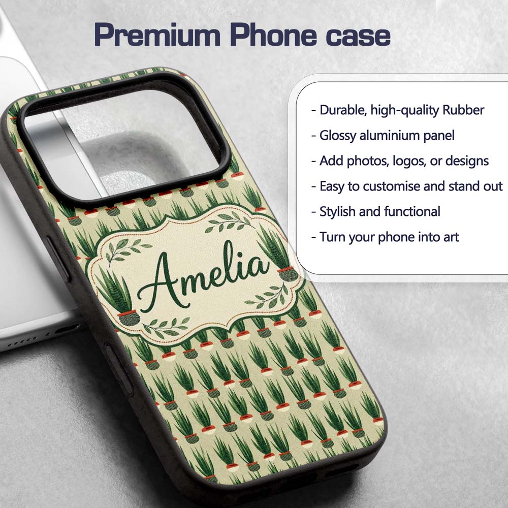 Modern Potted Plants with Style Seamless Pattern Custom Name Protective Phone Case Mobile Cover Durable Everyday Smartphone Shock Resistant