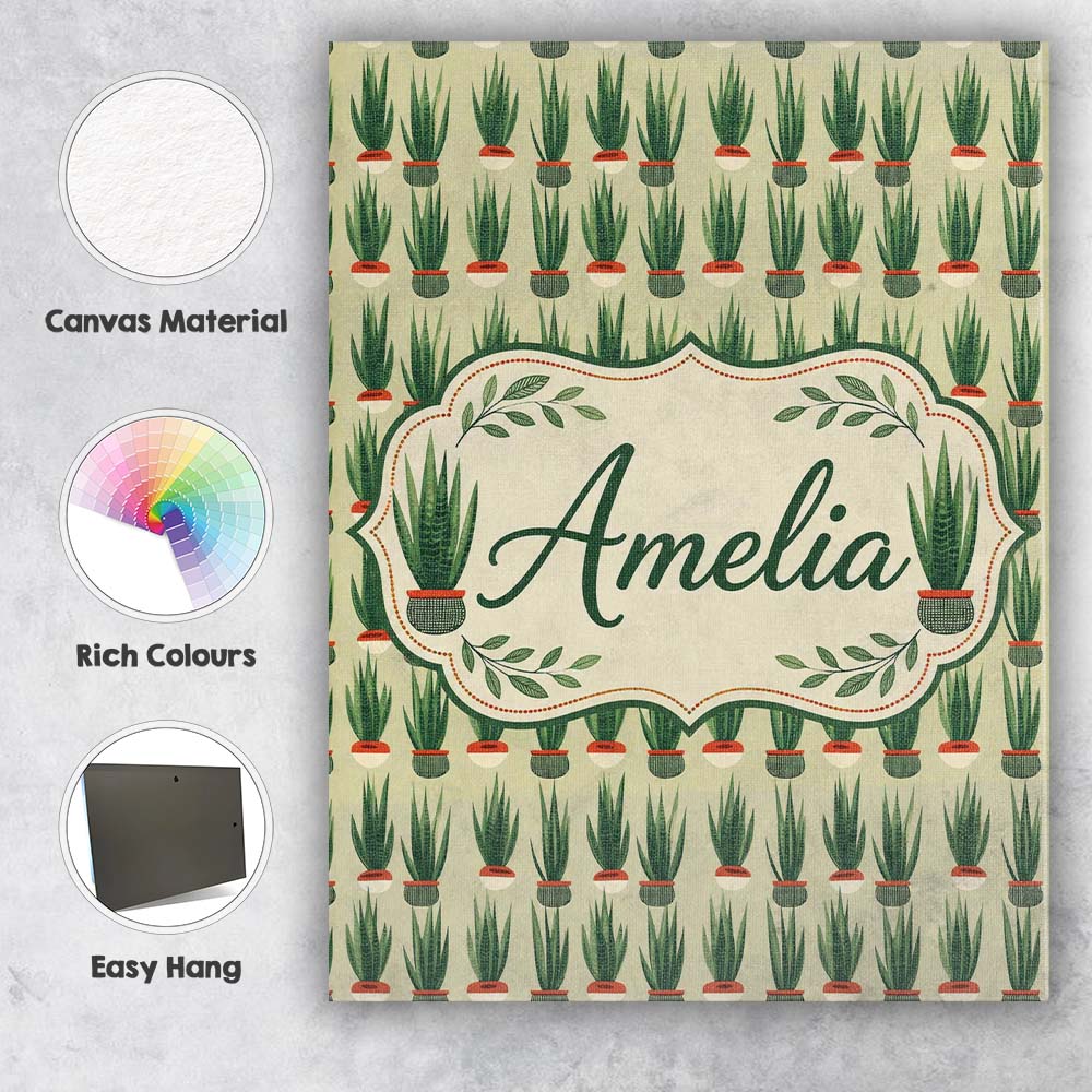 Personalised Name Modern Potted Plants with Custom Bespoke Interior Contemporary Canvas Wall Art Print Decor Picture Ready to Hang