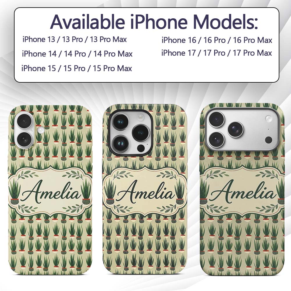 Modern Potted Plants with Style Seamless Pattern Custom Name Protective Phone Case Mobile Cover Durable Everyday Smartphone Shock Resistant