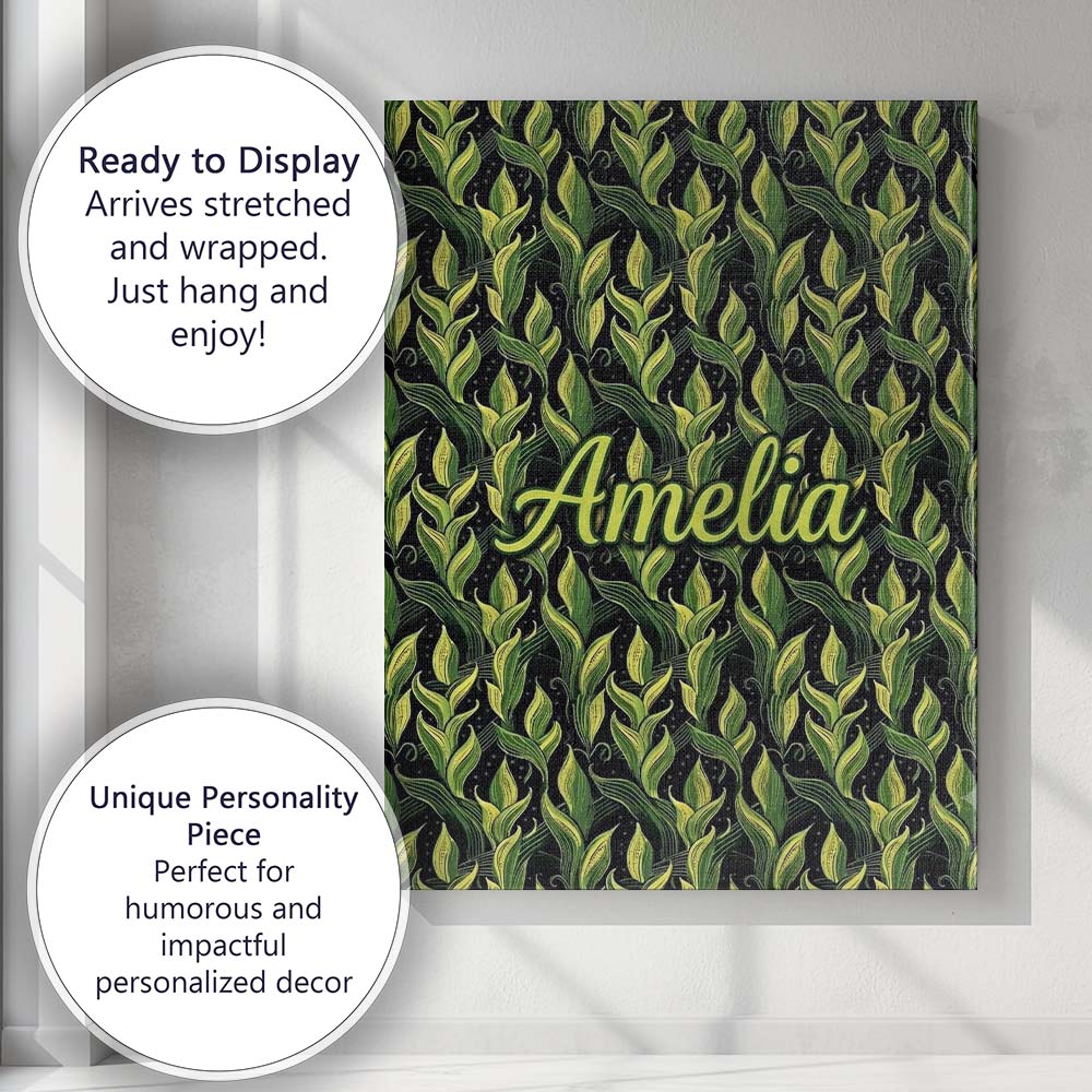 Personalised Name Lush Green Tropical Custom Modern Room Accent Creative Decorator Style Canvas Wall Art Print Decor Picture Ready to Hang