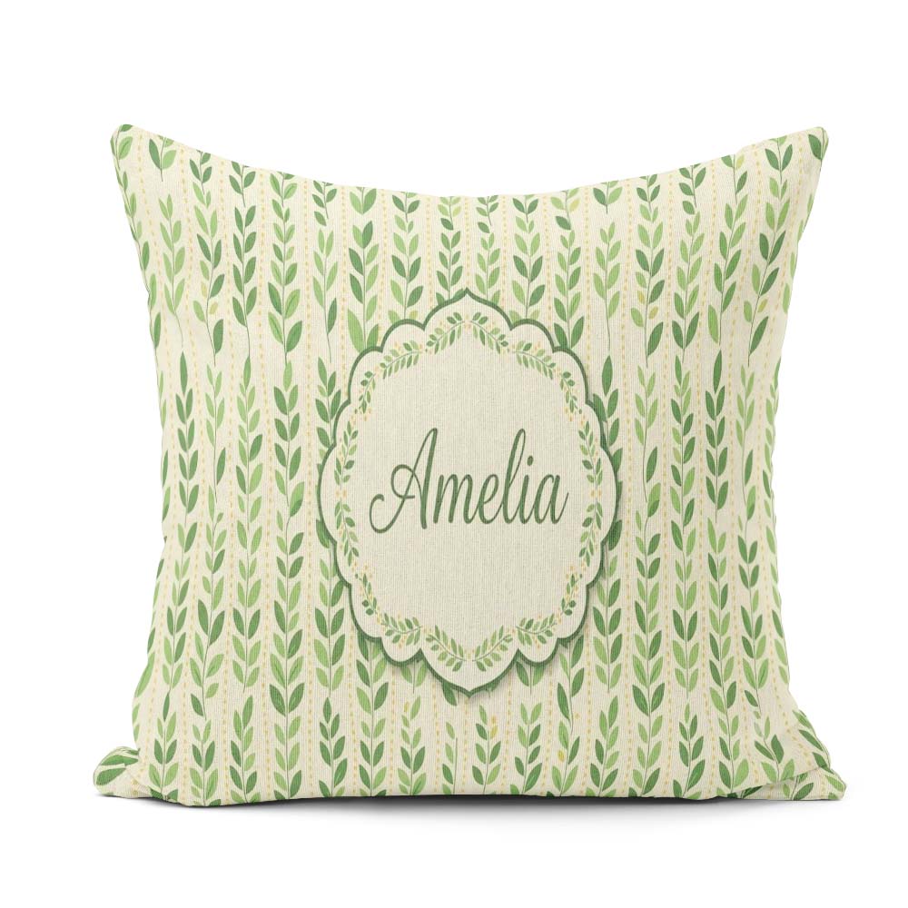 Custom Name Flowing Abstract Leaves with Dotted Accents Seamless Square Filled Cushion Throw Pillow Sofa Bed Home Decor Zip Washable UK Made