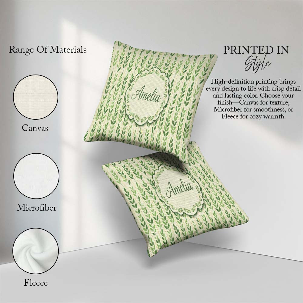 Custom Name Flowing Abstract Leaves with Dotted Accents Seamless Square Filled Cushion Throw Pillow Sofa Bed Home Decor Zip Washable UK Made