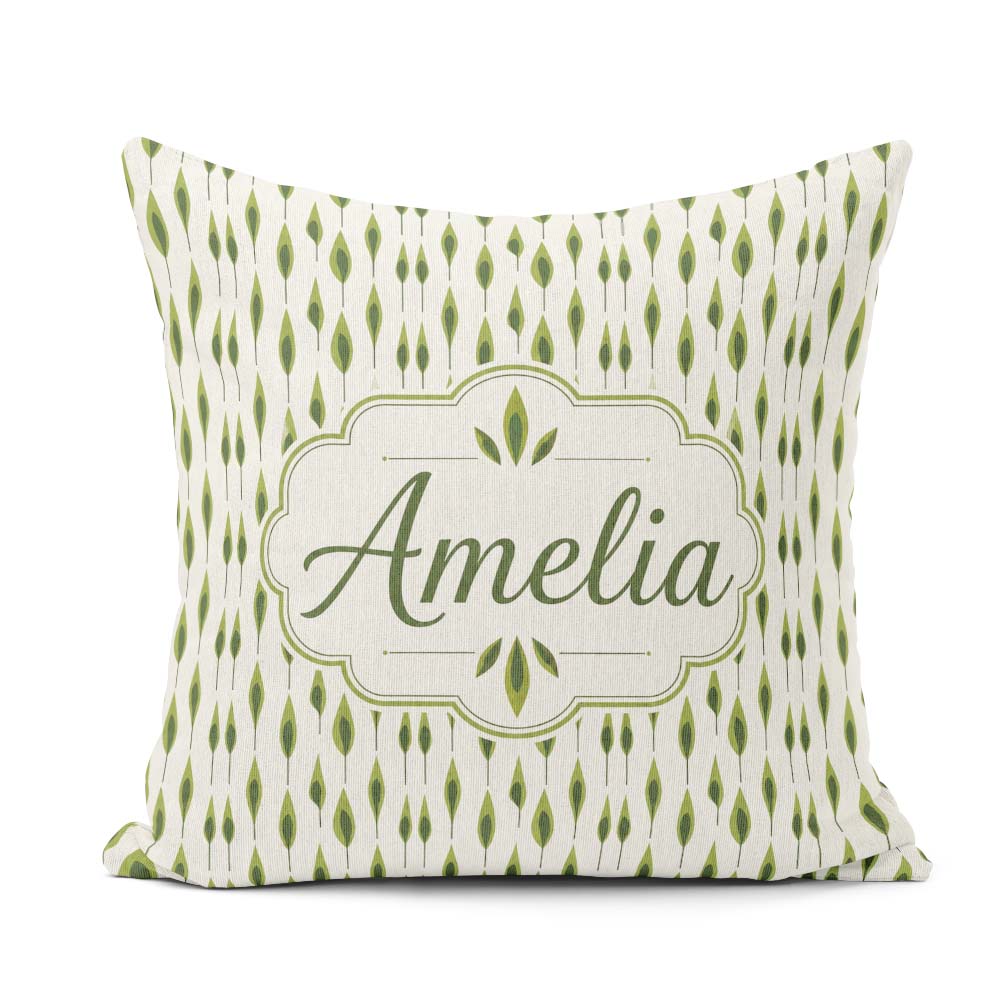 Custom Name Simple Modern Leaf Motif on Light Background Pattern Square Filled Cushion Throw Pillow Sofa Bed Home Decor Zip Washable UK Made