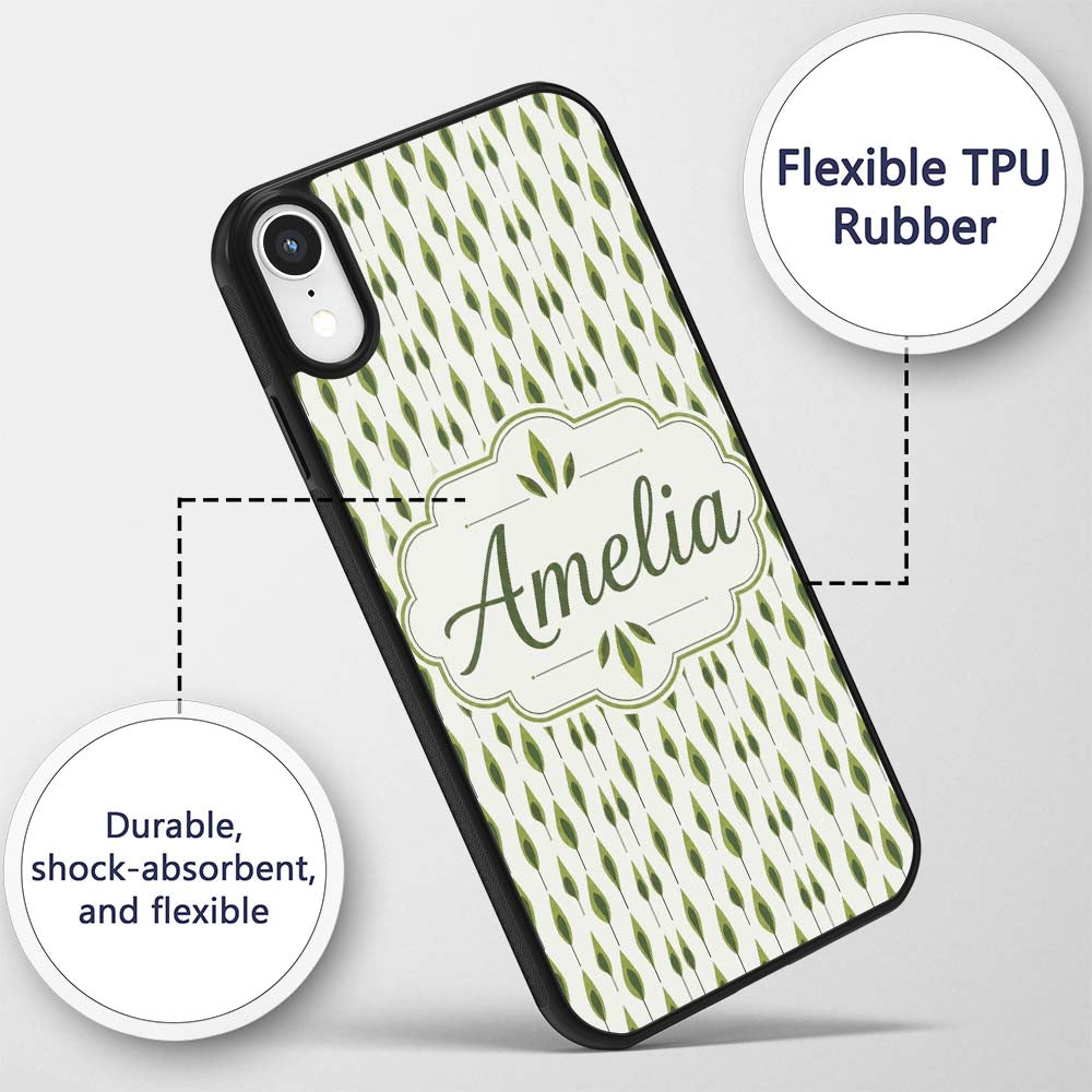 Simple Modern Leaf Motif on Light Background Custom Name Protective Phone Case Mobile Cover Durable Everyday Smartphone Shock Resistant