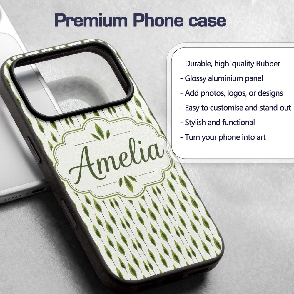 Simple Modern Leaf Motif on Light Background Custom Name Protective Phone Case Mobile Cover Durable Everyday Smartphone Shock Resistant