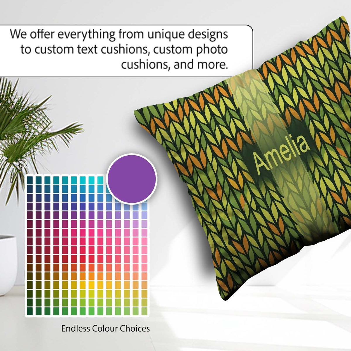 Custom Name Abstract Vertical Leaf Stripes Earthy Green and Gold Square Filled Cushion Throw Pillow Sofa Bed Home Decor Zip Washable UK Made