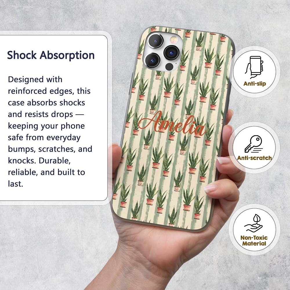 Vintage Snake Plant Pots with Soft Printed Design Custom Name Protective Phone Case Mobile Cover Durable Everyday Smartphone Shock Resistant
