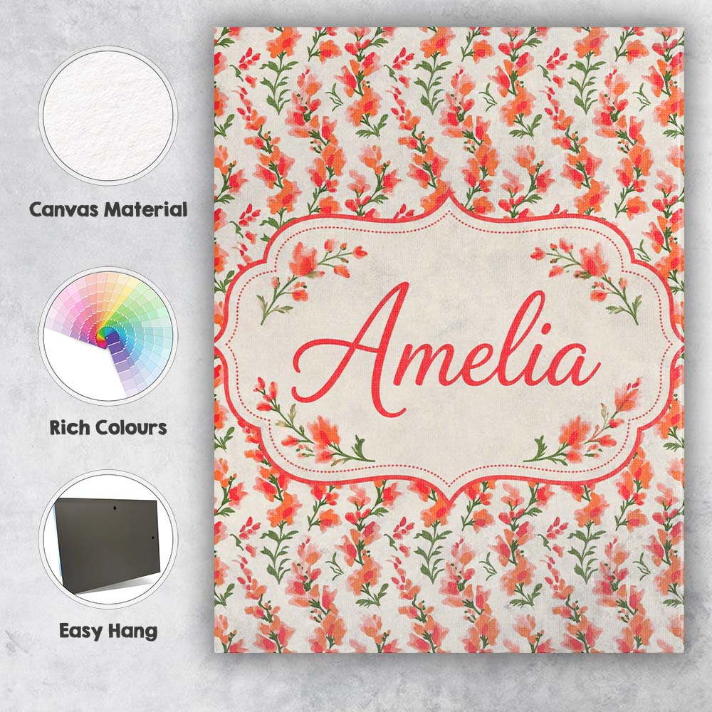 Personalised Name Soft Coral Orange Wildflowers on Light Custom Creative Decorator Style Canvas Wall Art Print Decor Picture Ready to Hang