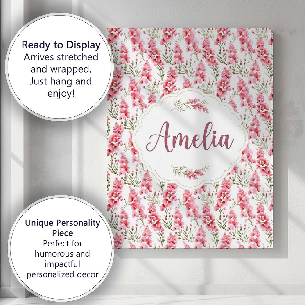 Personalised Name Delicate Pink Watercolor Custom Unique Gift Idea Elegant Feature Canvas Wall Art Print Decor Picture Ready to Hang