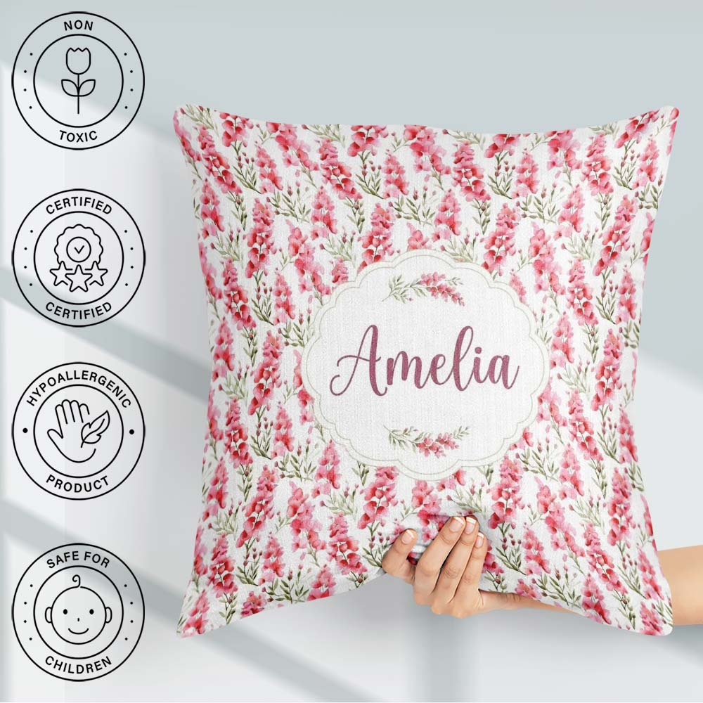 Custom Name Delicate Pink Watercolor on Soft Background Seamless Square Filled Cushion Throw Pillow Sofa Bed Home Decor Zip Washable UK Made