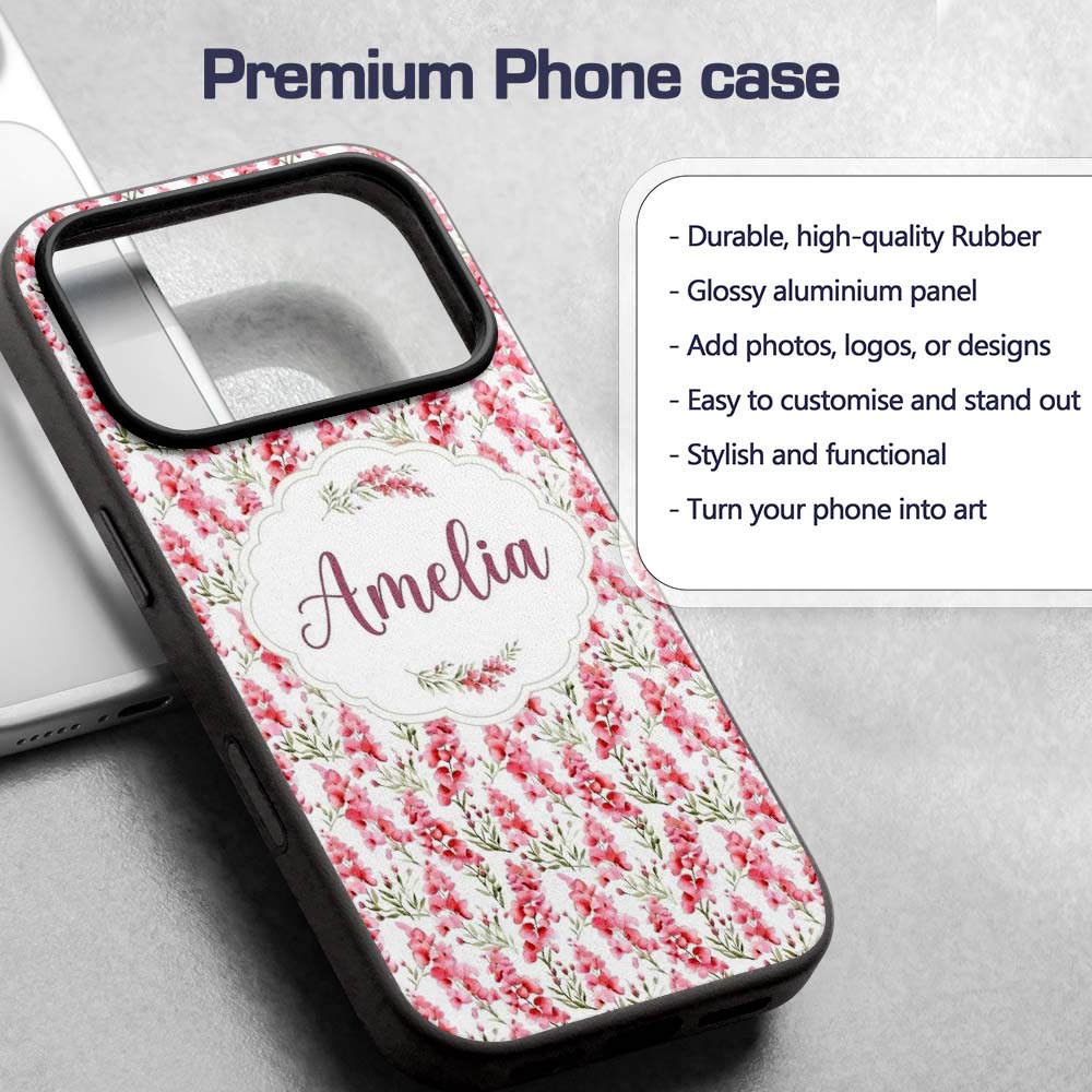 Delicate Pink Watercolor Blossom Sprigs on Soft Custom Name Protective Phone Case Mobile Cover Durable Everyday Smartphone Shock Resistant
