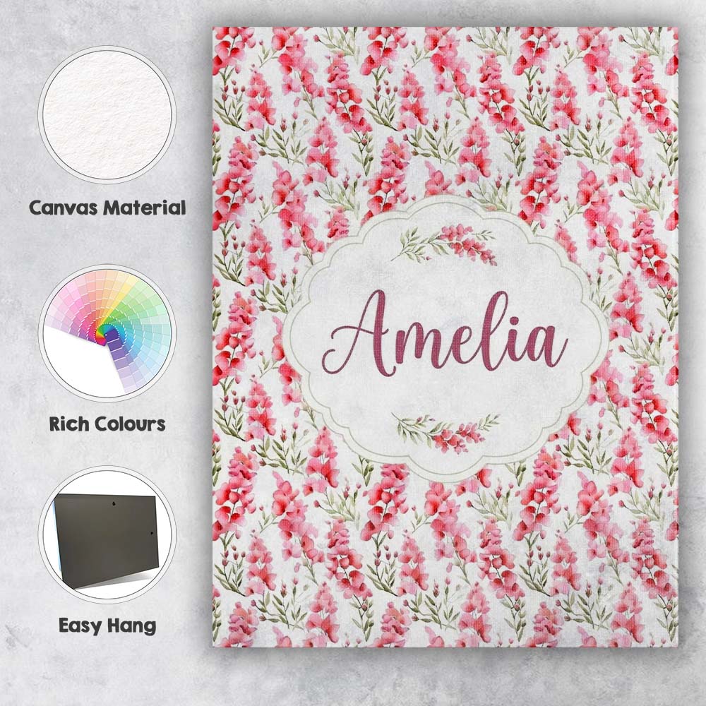 Personalised Name Delicate Pink Watercolor Custom Unique Gift Idea Elegant Feature Canvas Wall Art Print Decor Picture Ready to Hang