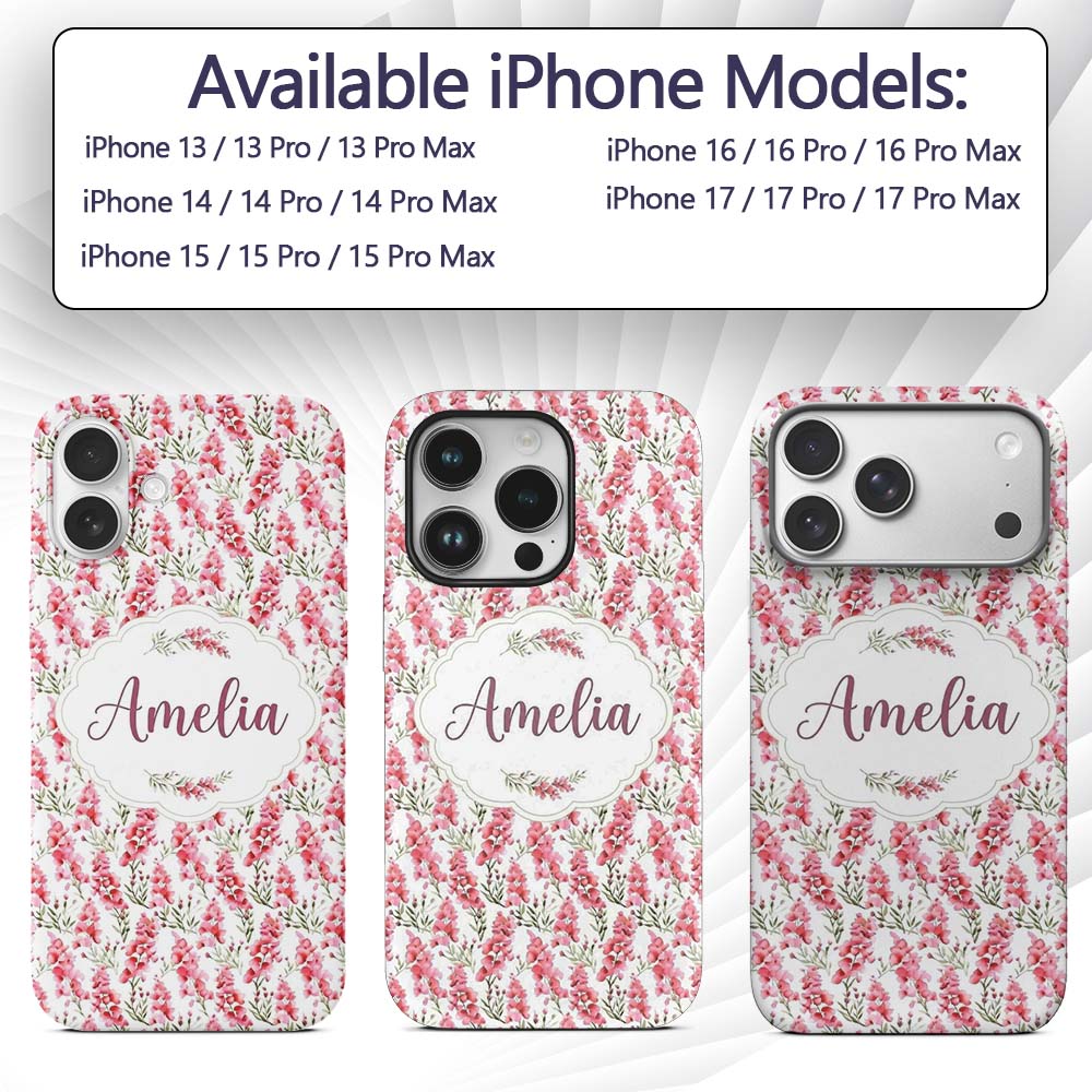 Delicate Pink Watercolor Blossom Sprigs on Soft Custom Name Protective Phone Case Mobile Cover Durable Everyday Smartphone Shock Resistant