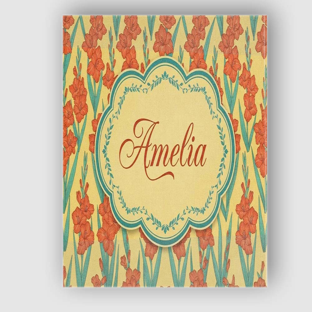 Personalised Name Bold Orange Floral Blooms Custom Bespoke Interior Contemporary Canvas Wall Art Print Decor Picture Ready to Hang