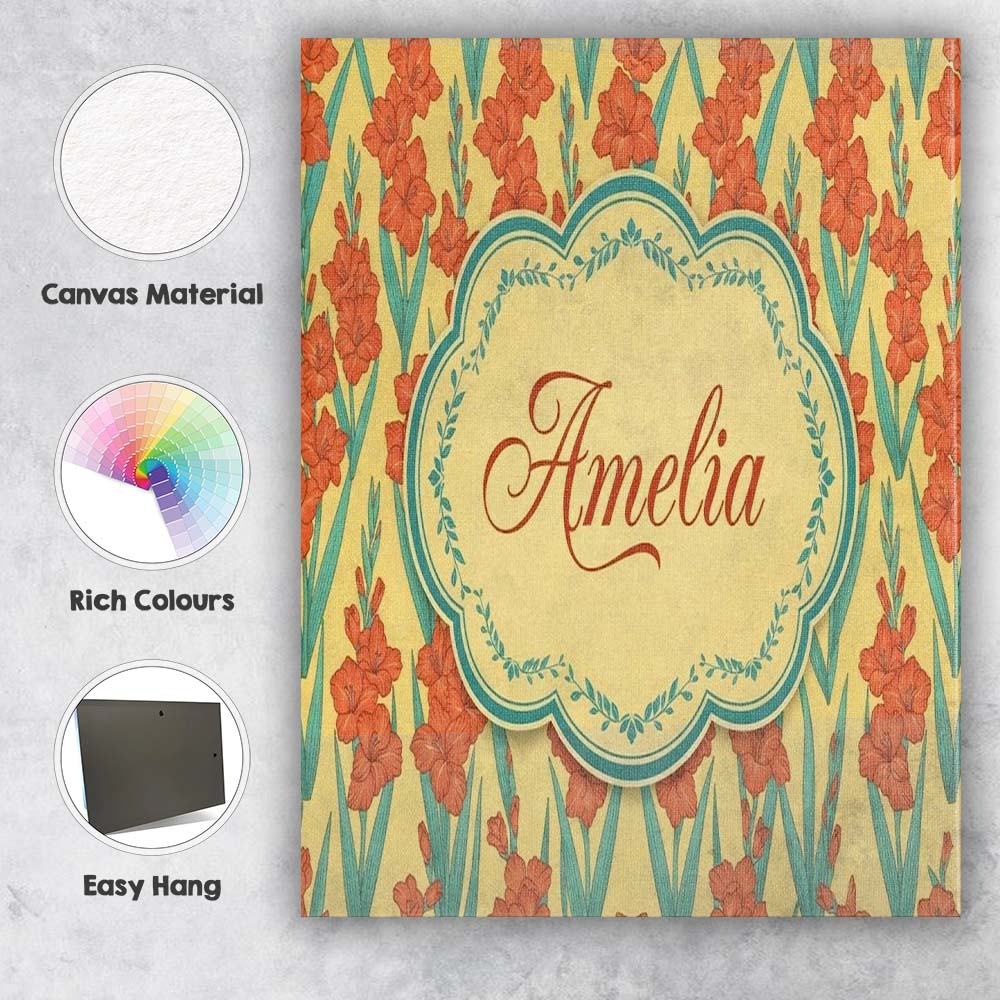 Personalised Name Bold Orange Floral Blooms Custom Bespoke Interior Contemporary Canvas Wall Art Print Decor Picture Ready to Hang