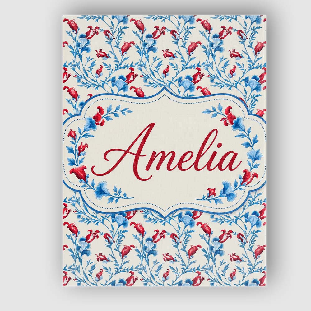 Personalised Name Elegant Blue Floral Vines Custom Bespoke Interior Contemporary Canvas Wall Art Print Decor Picture Ready to Hang