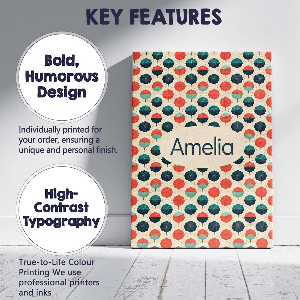 Personalised Name Geometric Umbrella Custom Premium Decorative Design Modern Room Accent Canvas Wall Art Print Decor Picture Ready to Hang