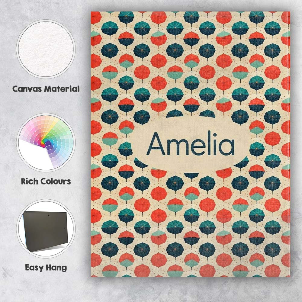 Personalised Name Geometric Umbrella Custom Premium Decorative Design Modern Room Accent Canvas Wall Art Print Decor Picture Ready to Hang