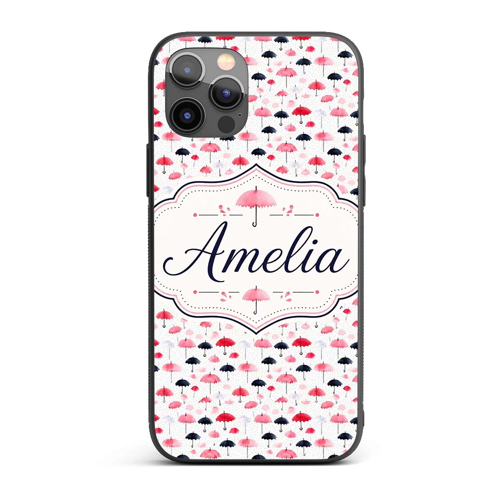 Cute Pink and Black Umbrellas on Printed Design Custom Name Protective Phone Case Mobile Cover Durable Everyday Smartphone Shock Resistant