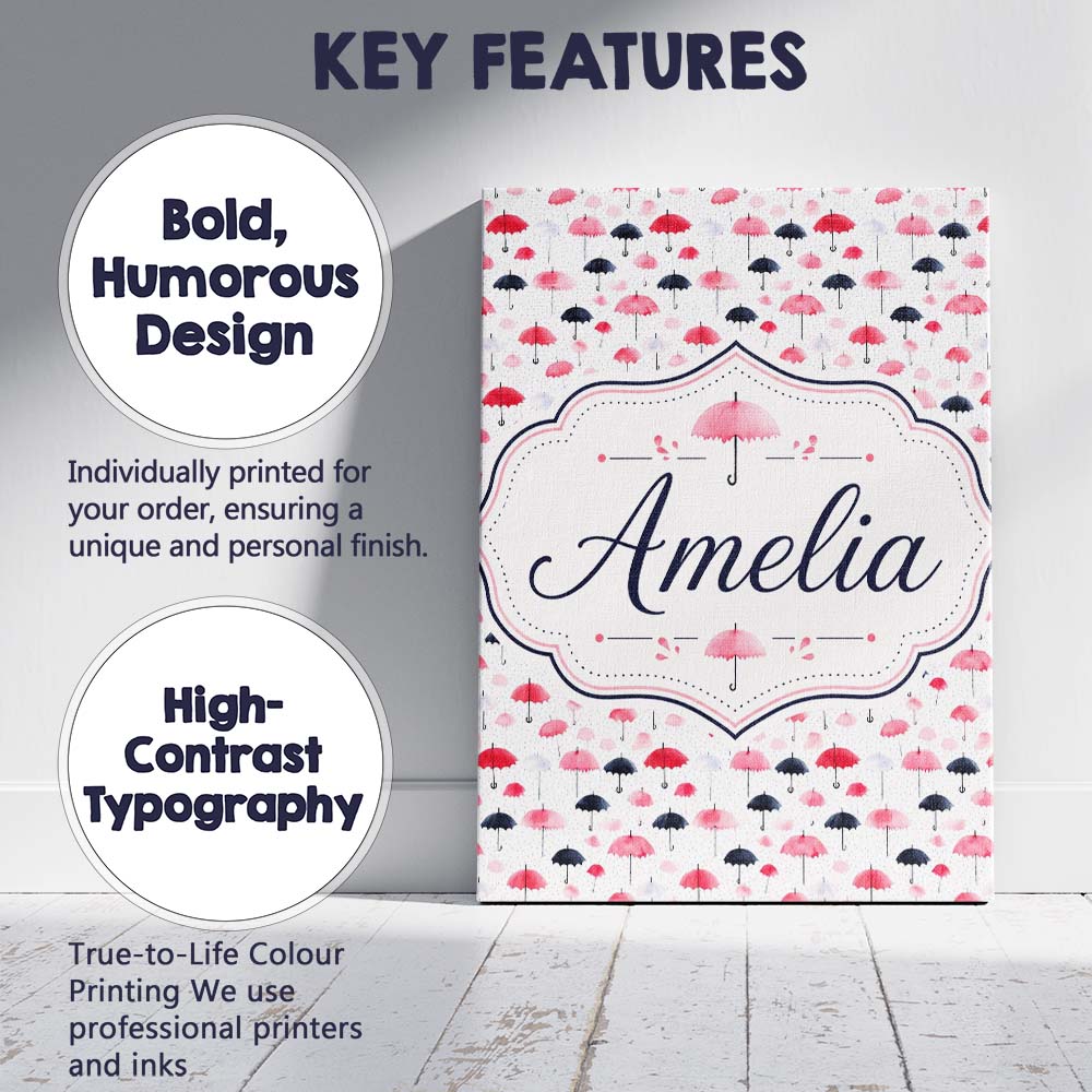 Personalised Name Cute Pink and Black Custom Modern Room Accent Creative Decorator Style Canvas Wall Art Print Decor Picture Ready to Hang