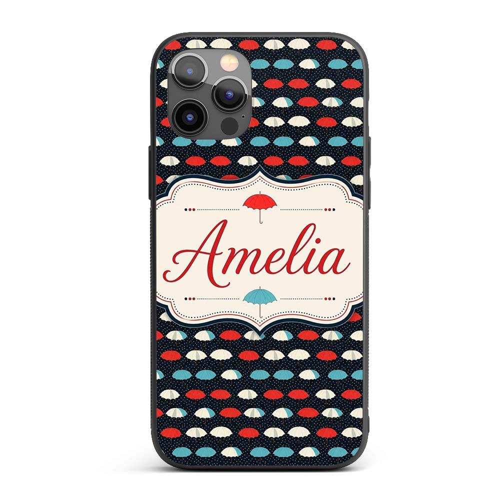 Umbrella Rows on Dark Polka Dot Printed Design Custom Name Protective Phone Case Mobile Cover Durable Everyday Smartphone Shock Resistant