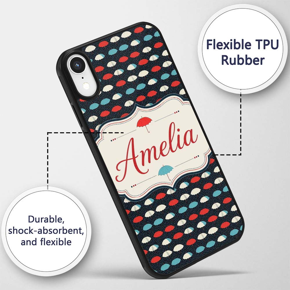 Umbrella Rows on Dark Polka Dot Printed Design Custom Name Protective Phone Case Mobile Cover Durable Everyday Smartphone Shock Resistant