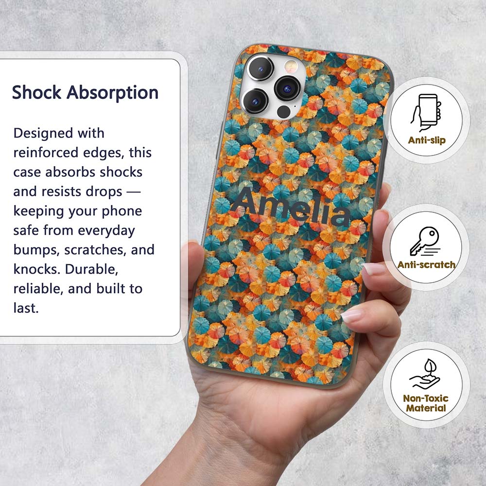 Colorful Overlapping Paper Umbrellas in Warm Custom Name Protective Phone Case Mobile Cover Durable Everyday Smartphone Shock Resistant