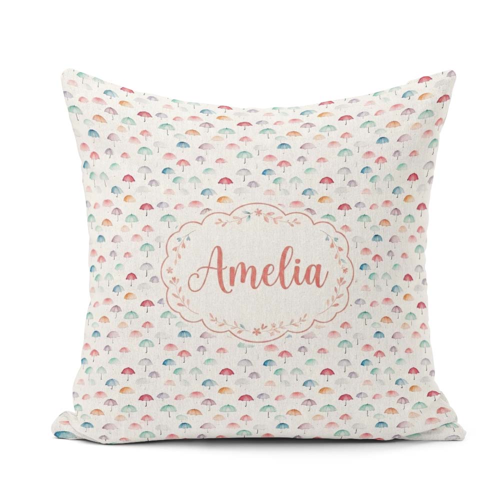 Custom Name Delicate Mini Umbrellas on Light Background Seamless Square Filled Cushion Throw Pillow Sofa Bed Home Decor Zip Washable UK Made