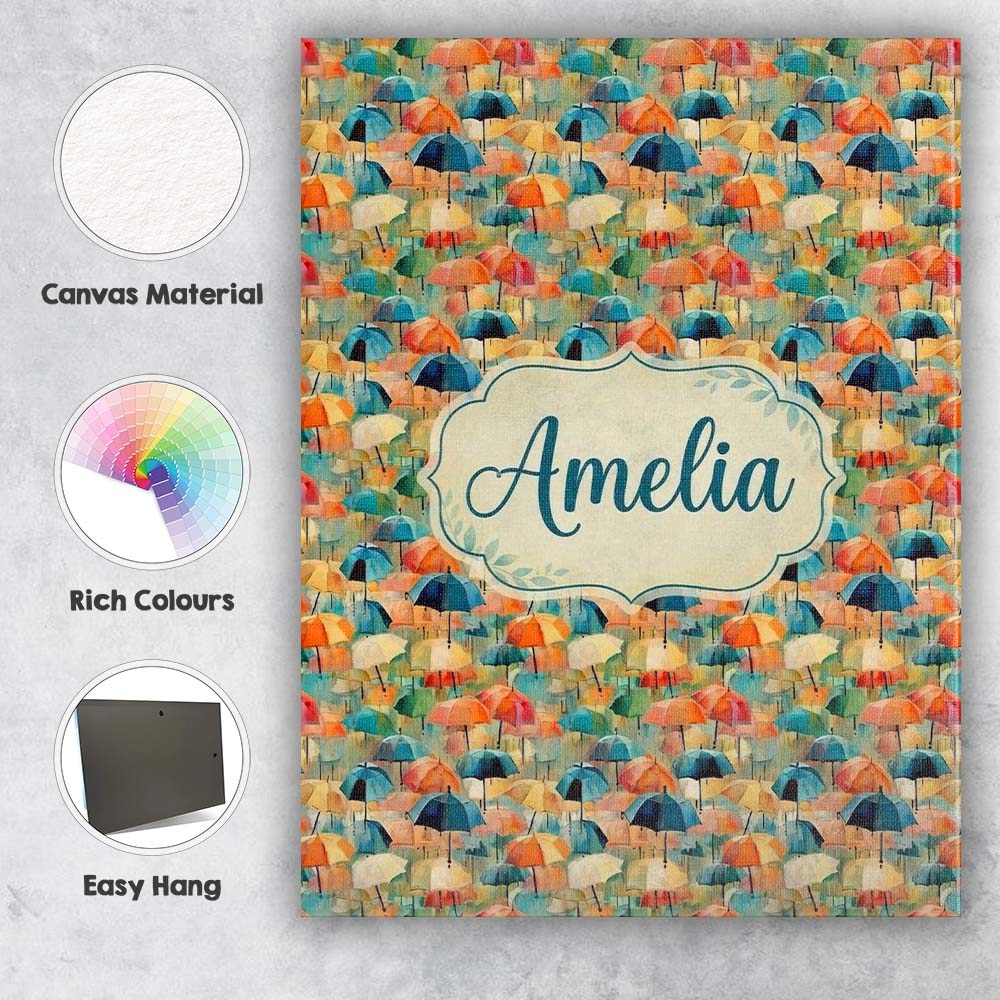 Personalised Name Painterly Umbrella Scene Custom Unique Gift Idea Elegant Feature Canvas Wall Art Print Decor Picture Ready to Hang