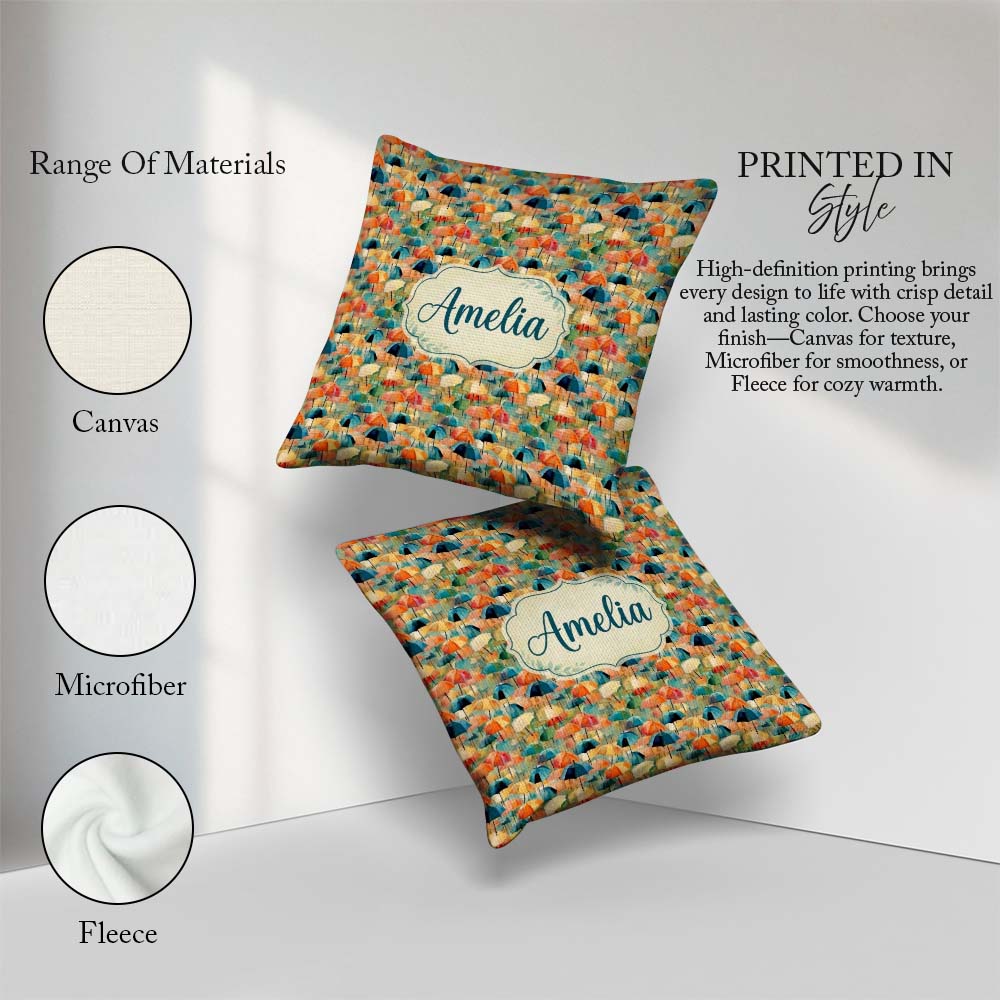 Custom Name Painterly Umbrella with Soft Blended Colors Seamless Square Filled Cushion Throw Pillow Sofa Bed Home Decor Zip Washable UK Made