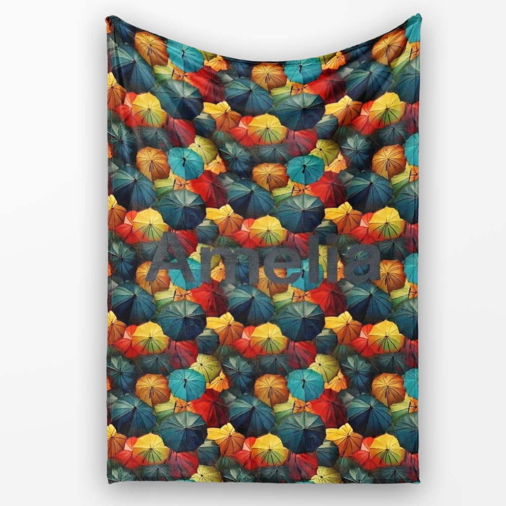 Vibrant Multicolor Umbrella Cluster with Deep Tones Seamless Personalised Custom Name Super Soft Fleece Blanket Bed Sofa Throw