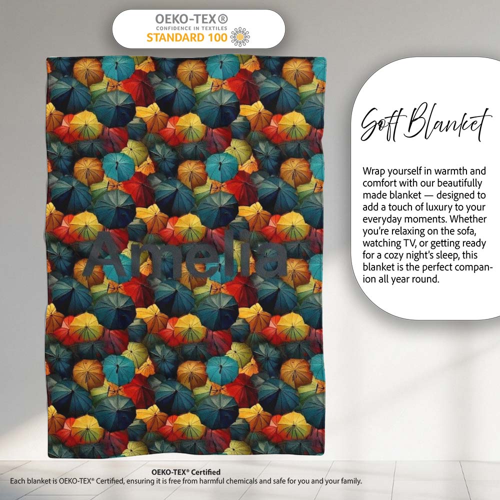 Vibrant Multicolor Umbrella Cluster with Deep Tones Seamless Personalised Custom Name Super Soft Fleece Blanket Bed Sofa Throw