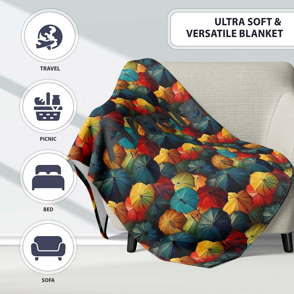 Vibrant Multicolor Umbrella Cluster with Deep Tones Seamless Personalised Custom Name Super Soft Fleece Blanket Bed Sofa Throw